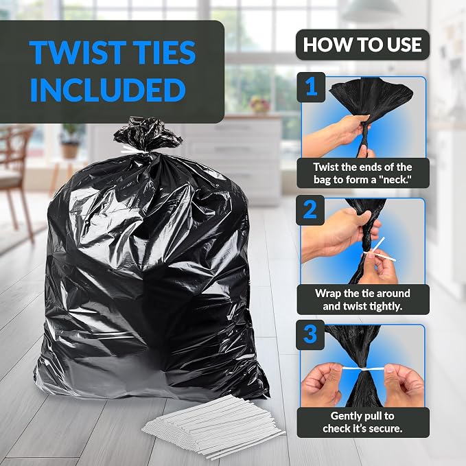 Reli. 40 to 45 Gallon Trash Bags Heavy Duty | 250 Trash Bags, Twist Ties | Black - Image 4