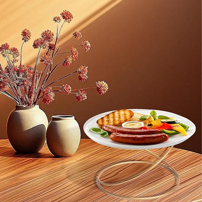 HPC DECOR Set of 4 Gold Yellow Metal Wire Pizza Pan Riser Stands- Round Pizza Tray Riser Rack - Tabletop Display Racks for Food Platter Tray- Metal Display Stands for Home, Restaurant and Party