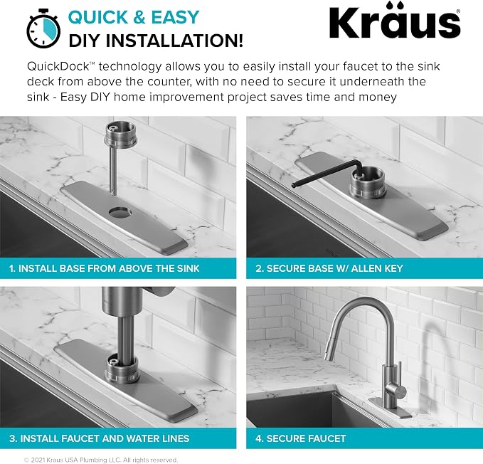 KRAUS Spot Free Brushed Brass Pull Down Kitchen Faucet KPF-2620BB | QuickDock - Image 10