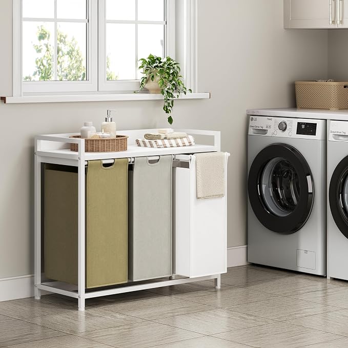 Herture Laundry Hampers with Shelf, Laundry Basket 3 Section, Laundry Sorter - Image 2