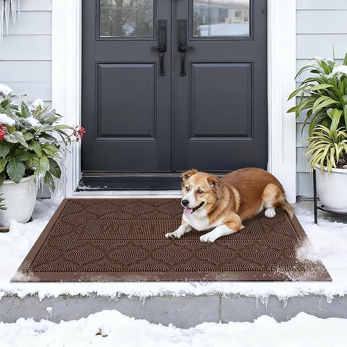FRAMICS Heavy Duty Rubber Doormat 24x36 Inches - Non-Slip Outdoor Welcome Mat for Front Door Entrance, Waterproof Dirt Trapper for Shoes, All Season Brown Doormat