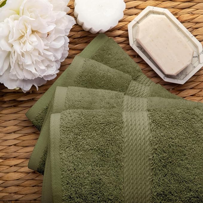 Superior Egyptian Cotton Plush Absorbent, Hand Towel Set of 4, Forest Green | - Image 3