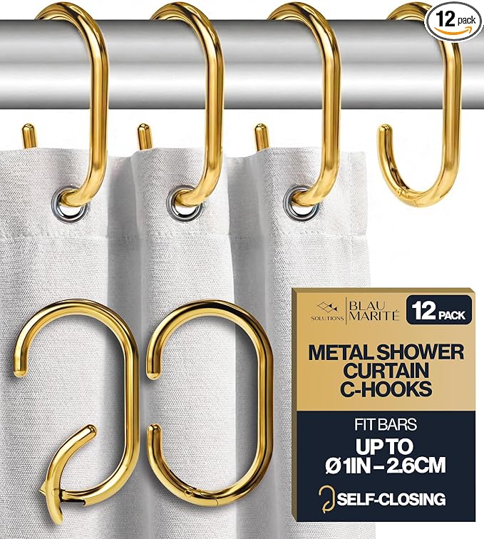 12 Metal Shower Curtain Hooks, Rust-Proof Decorative C-Shaped Curtain Hooks by BLAUMARIT%C3%89