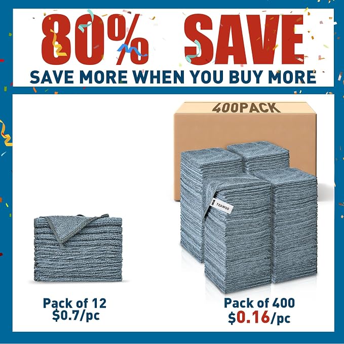 Gray Microfiber Cleaning Cloths Bulk Pack-400 Pack, Microfiber Towels Bulk | - Image 2