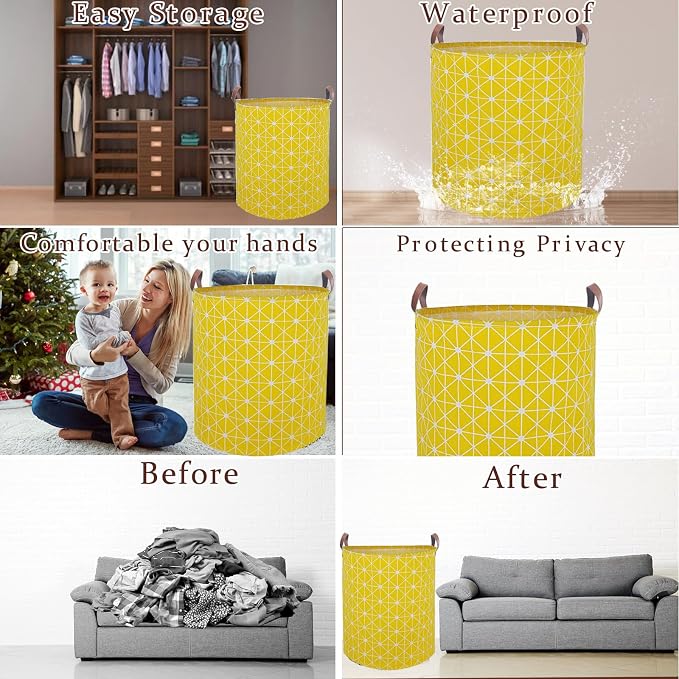 Waterproof Laundry Hamper Collapsible Laundry Basket Leather Handle Laundry Bag - Image 3