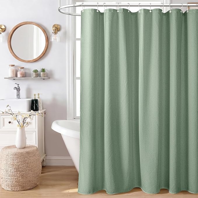 Dynamene Extra Wide Waffle Shower Curtain 256 GSM Fabric 108x72 Sage Green - Image 9
