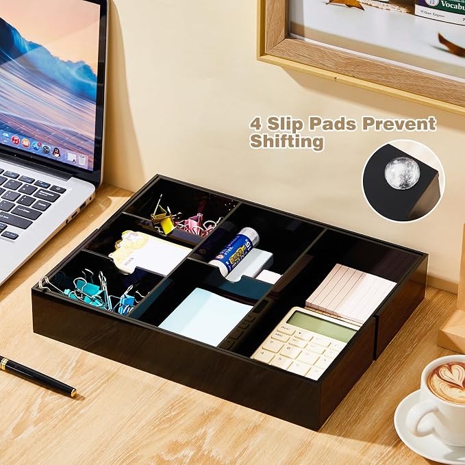 Briwooody Black Acrylic Drawer Organizer Expandable, 8 Compartments, Large | - Image 6