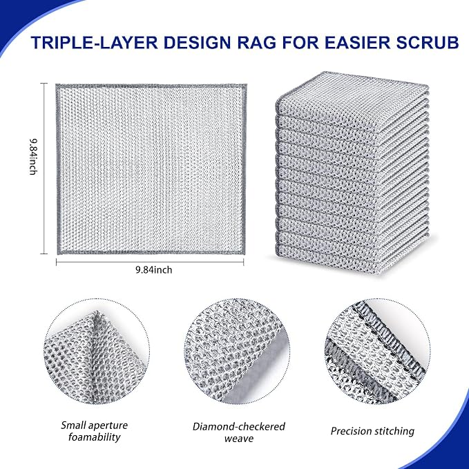 Wangjinpeng 12PK 3-Layer Multipurpose Steel Wire Dishcloths, 9.84X9.84 in - Image 2