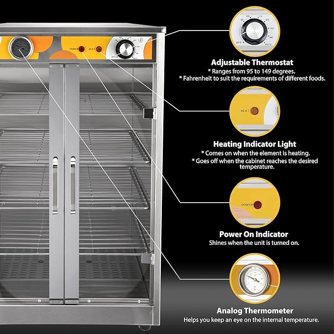 5-Shelf Electric Catering Hot Box Food Warmer Accommodating up to (10) 15" Pizza Boxes, Countertop Heated Holding Cabinet for Pretzels, Warming Machine for Home Commercial Use, 120V 600W