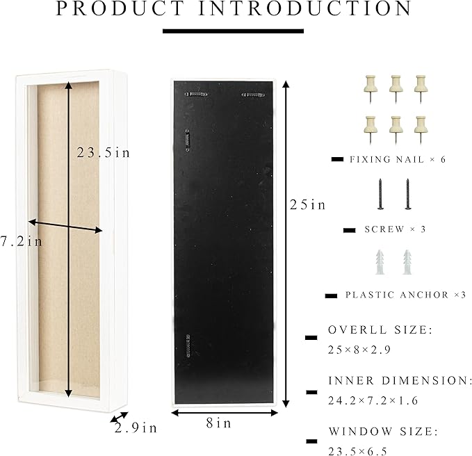 Freezing point Shadow Box Frame 8x25 Flower Shadow Box Pin Display Case Cabinet Picture Frame with Linen Back Memorabilia Awards Medals Badge Bouquet Wedding Memory Box for Keepsakes Long White