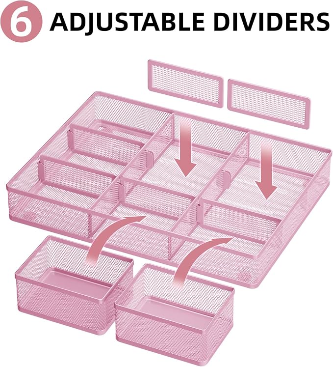 Marbrasse Mesh Desk Drawer Organizer Tray 3 Packs, 9 Adjustable Compartments - Image 2