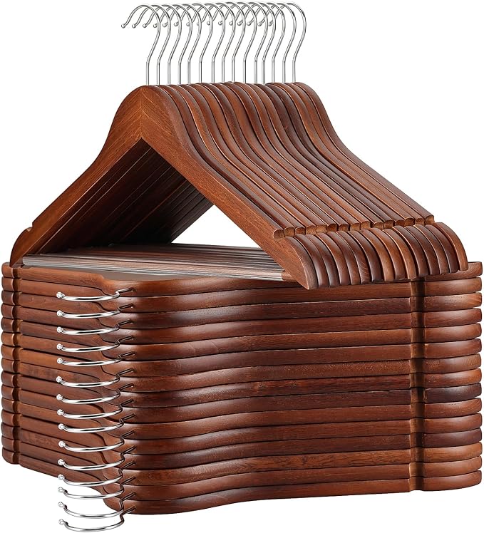 TOPIA HANGER Walnut Wooden Hangers 30 Pack, Heavy Duty Clothes Hangers | by TOPIAHANGER