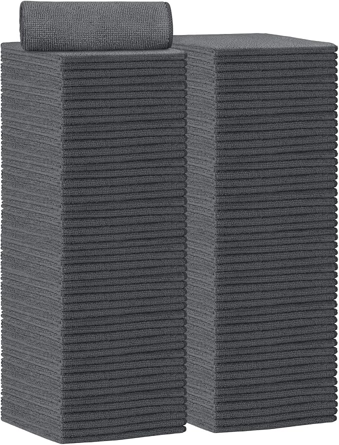 AIDEA Gray Microfiber Cleaning Cloth-100PK, Cleaning Rags 12"x12" Absorbent | by AIDEAHOME