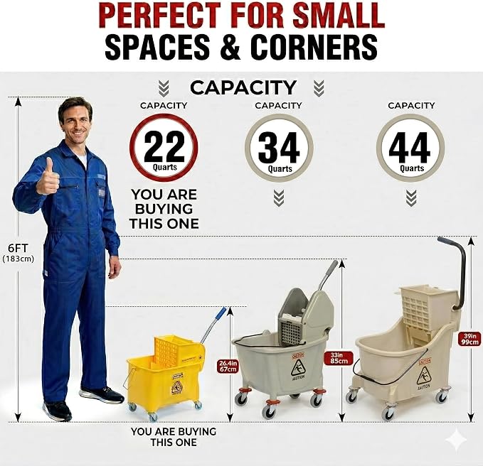 Matthew Cleaning 22 Quart Compact Mop Bucket INCL.2 Pack Mop Head - Image 2