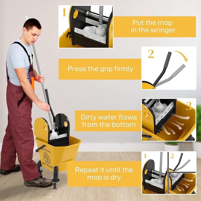 HOMCOM Mop Bucket with Wringer on Wheels, 27.5 Quart, with Mop - Image 4
