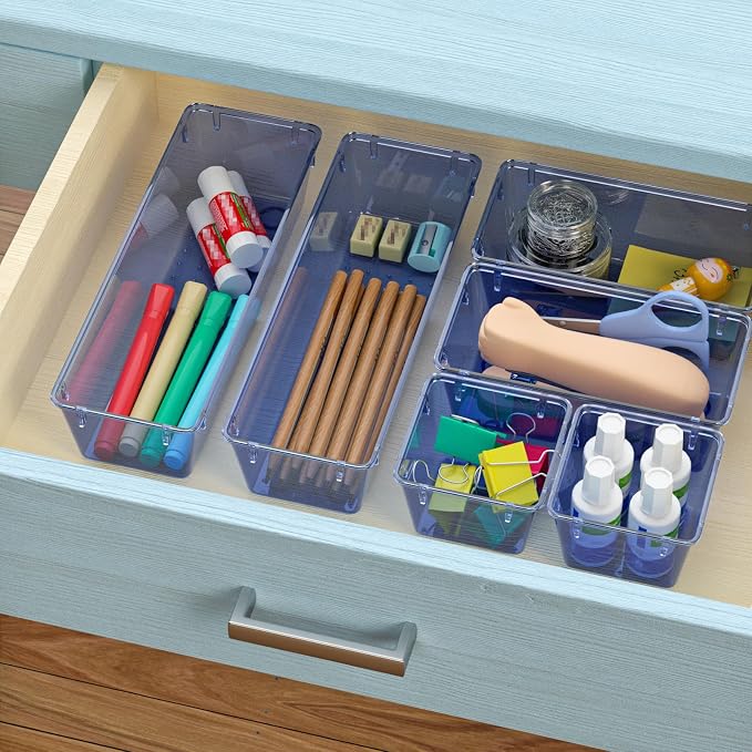 6 Pack Clear Drawer Organizer Set, Drawer Storage Trays, Storage Bins | Acrylic - Image 5