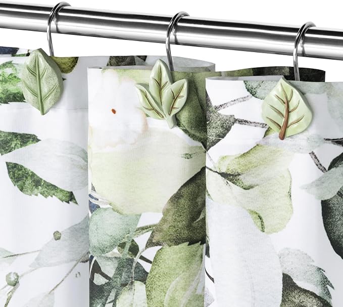 SageGreen Plant Leaf Shower Curtain Hooks, Eucalyptus Bathroom Decor, Metal - Image 2