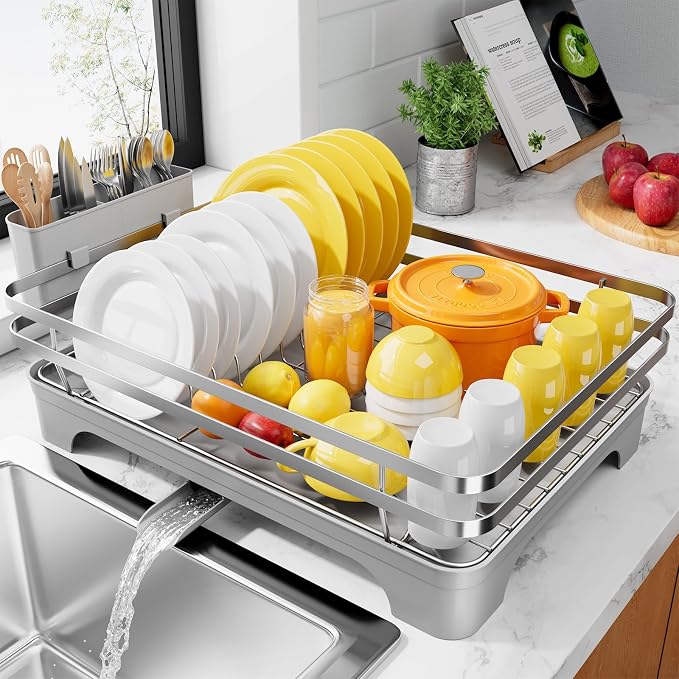 Kitsure Multi-Functional Dish Drying Rack, 15.7" x 12.0" x 5.5", Sliver | Dish by Kitsure