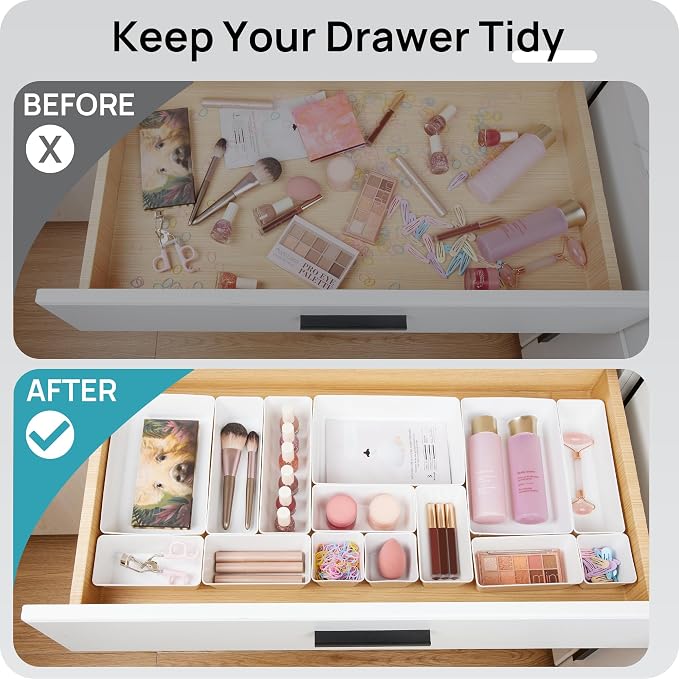 Vtopmart 44 PCS Plastic Drawer Organizer Set, Vanity Organizer Trays, Non-Slip - Image 3