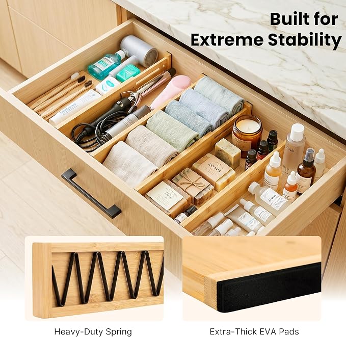 4 Pack 2.36" Bamboo Drawer Dividers, 17-22" Expandable Kitchen Organizers | - Image 4