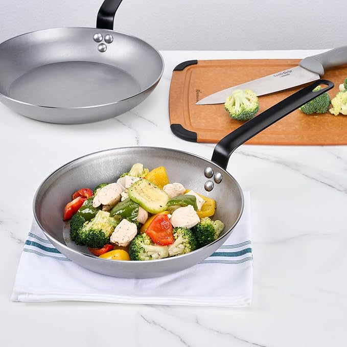 Restaurantware Fry Pan 1 Pack of 10.2 Inches Carbon Steel Non-Stick Searing Pan With Ergonomic Handle Silver For Sauteing and Omelets