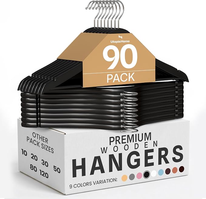 Utopia Home Wooden Hangers 90 Pack – Slim Suit Hangers Black | 360° rotatable by UTOPIAHOME
