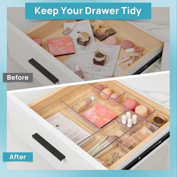 Vtopmart 10 Pack Clear Drawer Organizer Bins, 4 Sizes Makeup Storage Trays | - Image 5