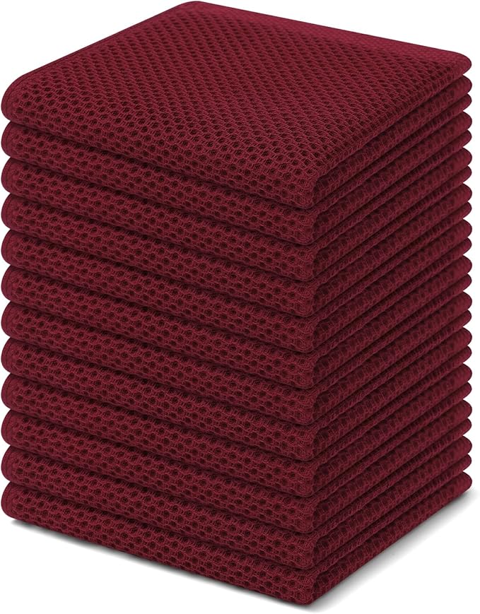 Homaxy 100% Cotton Waffle Weave Kitchen Dish Cloths 12-Pack, Burgundy | 12 x 12 by Homaxy