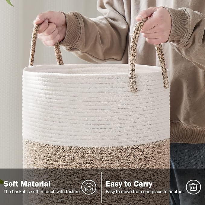 YOUDENOVA Cotton Rope Laundry Hamper Basket, 72L Blanket Basket - Image 3