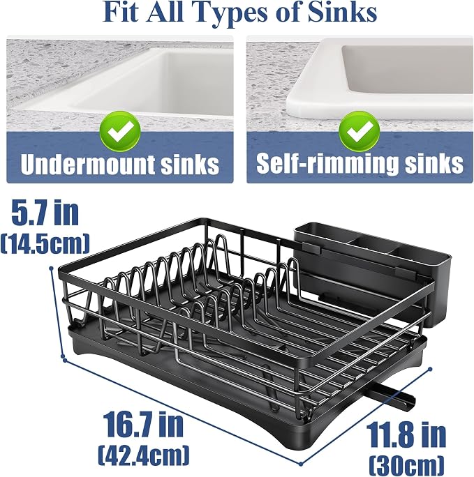 SNTD Dish Drying Rack for Kitchen Counter, 11.8" W x 16.7" L, Large Capacity - Image 5