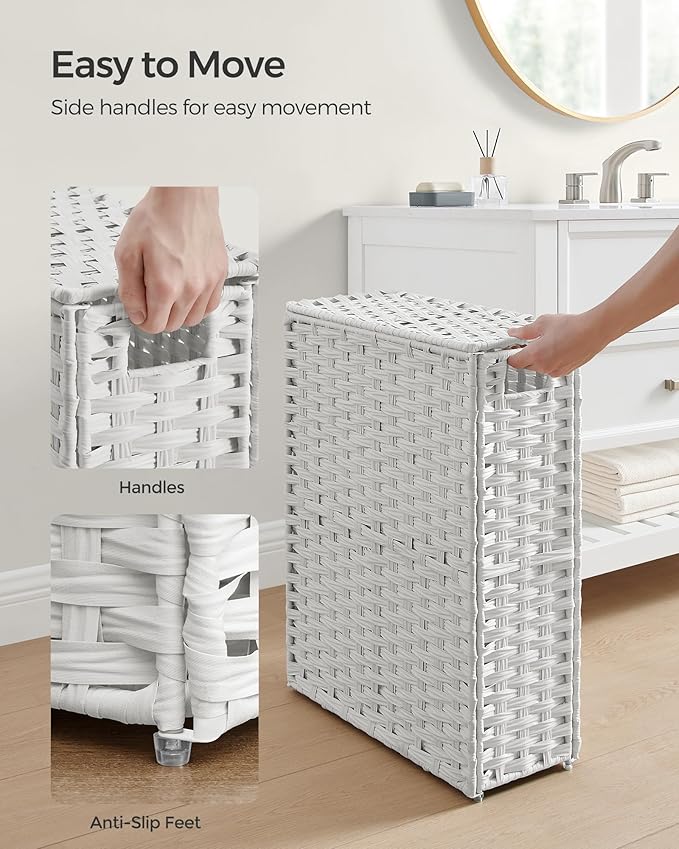 SONGMICS Laundry Hamper with Lid, 14.5 Gal Synthetic Rattan - Image 4