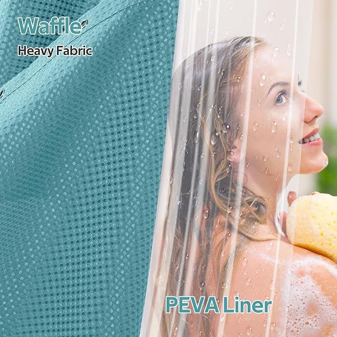 Vipfree 3 in 1 Shower Curtain Set, Waffle Shower Curtain and Liner Set - Image 3