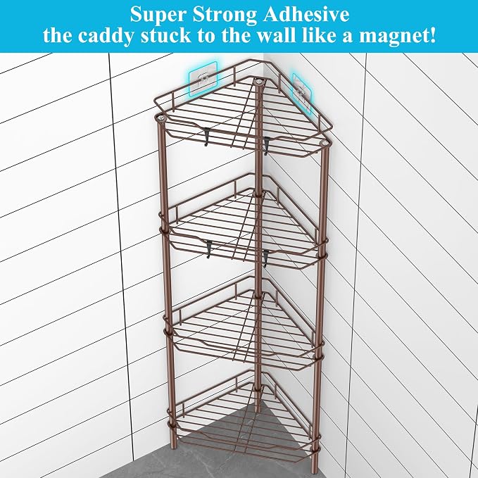 HuggieGems Metal Floor Standing Corner Shower Caddy, 4 Tier - Image 2