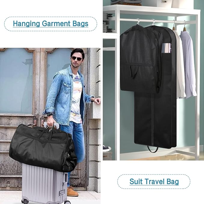 KIMBORA 60" Dress Garment Bags for Hanging Clothes Travel, Gusseted Garment - Image 3