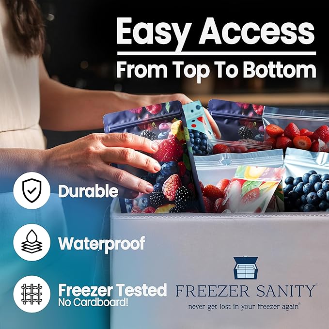 The Original Chest Freezer Organizer Bins, Stackable Storage Organizers, Deep Freezer Dividers, Handles, Heavy-Duty, Water-Proof (2 Pack Regular 15x14x9)