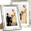 Vittanly 5x7 Picture Frame Set of 2, Solid Wood Frame for Wall or Tabletop, Display Photo 4x6 with Mat or 5x7 without Mat, Distressed White