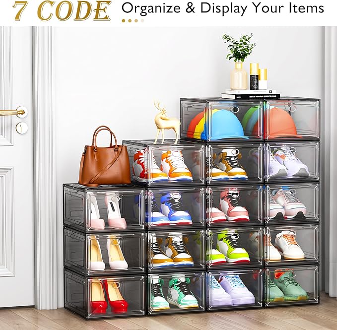Large Thick Clear Shoe Organizer, Magnetic Door Stackable Shoe Storage Box - Image 4