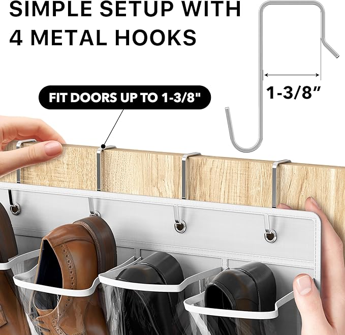 Simple Houseware 24 Pockets Large Clear Over the Door Shoe Organizer, 4 Durable - Image 5