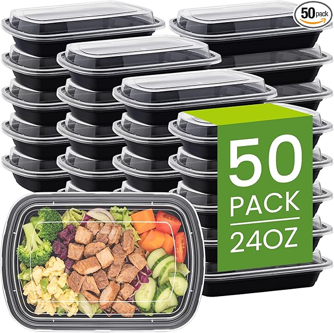 24/28oz Meal Prep Containers, 30/50Pack 1 Compartment with Lids, Food Storage Containers, Sturdy Leakproof & Food Safe, Microwave, Freezer, Dishwasher Safe Bento Box, BPA Free