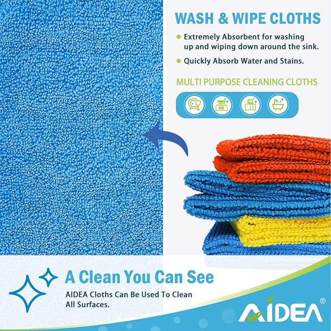 AIDEA Microfiber Cleaning Cloth, Soft Absorbent Rags, Microfiber Towels - Image 2