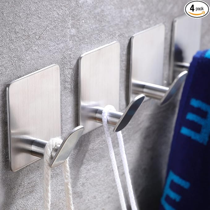 Adhesive Towel Hooks, SUS 304 Stainless Steel No Drill Shower Hooks | 26lb by DELITON