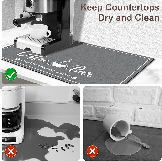 CooRug Fashion Coffee Mat, Dish Drying Mat 16" x 24" Dark Grey | Hide Stain - Image 4