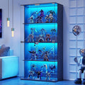 Lvifur Display Cabinet with Glass Doors, 66" Curio Cabinet with Lockable, 4-Tier Bookcase with 3 Color Lights for Collectibles, Storage Cabinets with Human Body for Books, Toys, Black