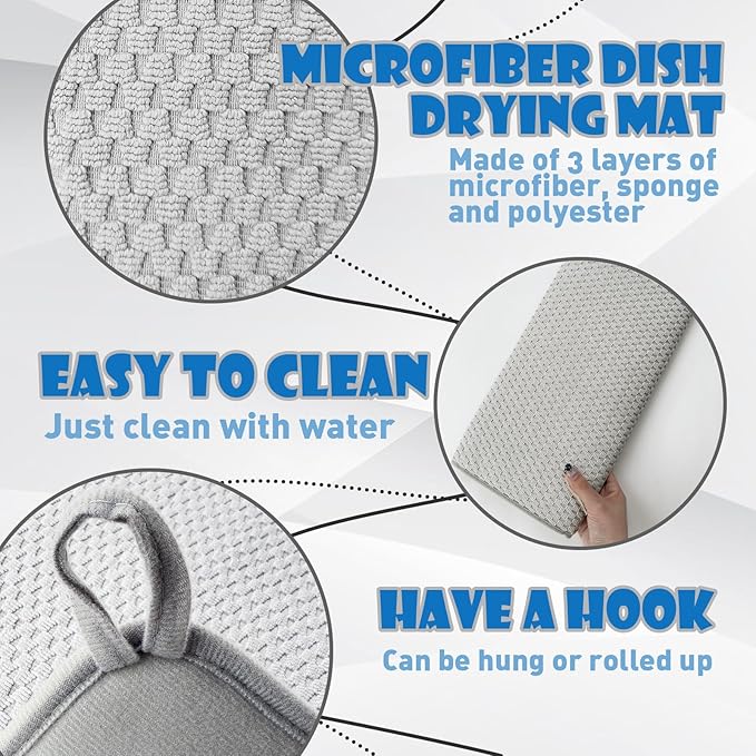 2 Pack Microfiber Dish Drying Mat, 24 x 17 inch, Super Absorbent, Drying Pad - Image 3