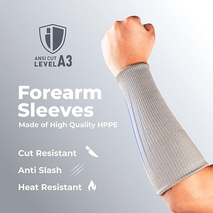 OriStout 4 Pairs Forearm Sleeves, Arm Protectors for Thin Skin and Bruising, Level 3 Cut Resistant Sleeves, Arm Protection for Gardening, Yard Working, Pet Grooming, Grey