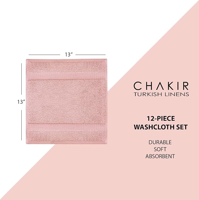 Chakir Turkish Linens 100% Cotton 12-Pack Washcloths 13x13, Oeko-Tex Certified - Image 5