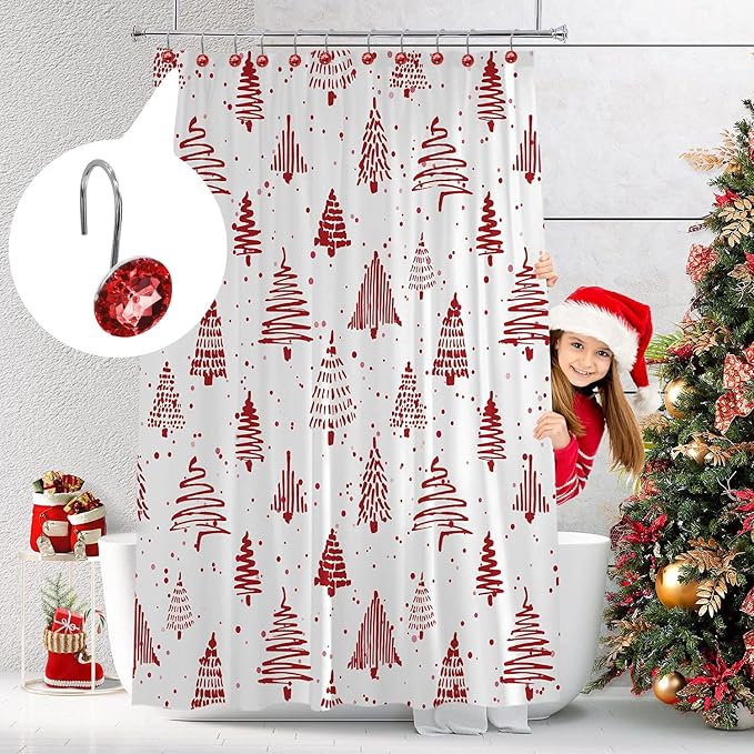 Red Diamond Crystal Bling Shower Curtain Hooks Rings - Image 2