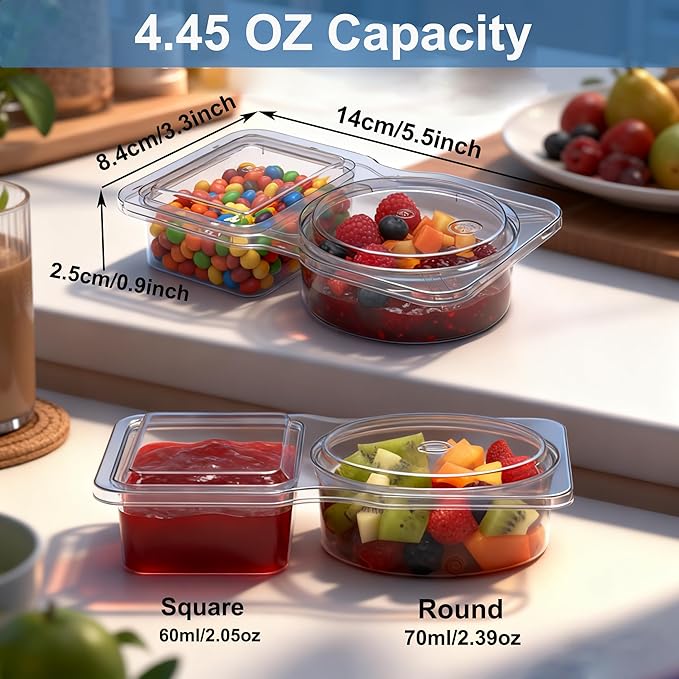 Reusable Snack Containers & Snack Pack Containers – 2 Compartment Meal Prep Containers with Lids, Double Condiment Containers, Portable Snackle Box (10 Set)