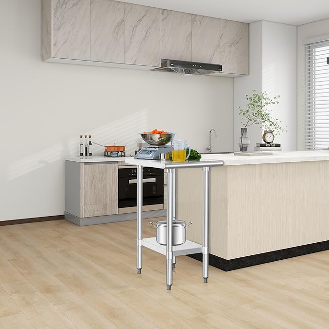HARDURA Stainless Steel Table 24X18 Inches with Undershelf and Galvanized Legs NSF Heavy Duty Commercial Prep Work Table for Restaurant Kitchen Home and Hotel