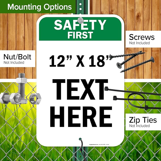 Custom Safety First Sign, OSHA Sign, 12x18 Inches, Rust Free .063 Aluminum, Fade Resistant, Made in USA by My Sign Center